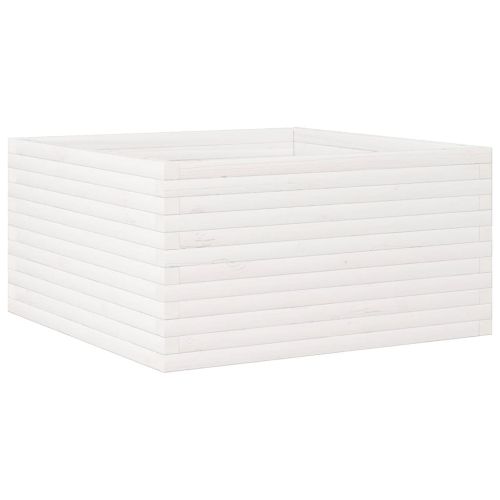Градински сандък, бял, 90x90x46 см, масивна борова дървесина
