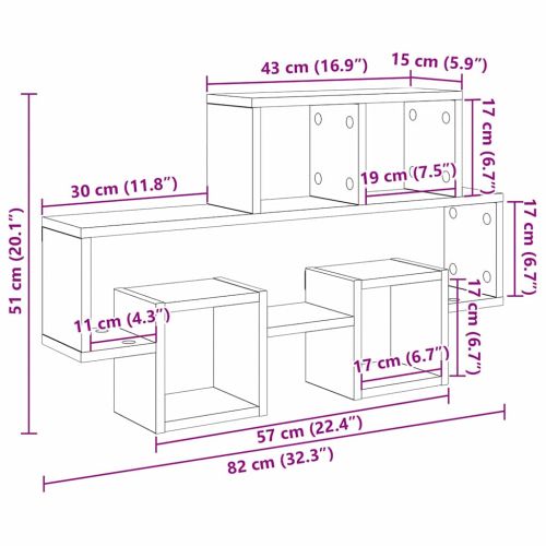 Стенен рафт Монтиране на стена Черен дъб 82 x 15 x 51 см