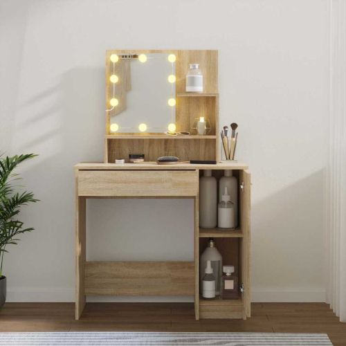 Тоалетка с LED, дъб сонома, 86,5x35x136 см