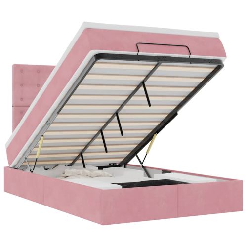 Османска легло с матраци и LED, розово, 120x200 см, кадифе