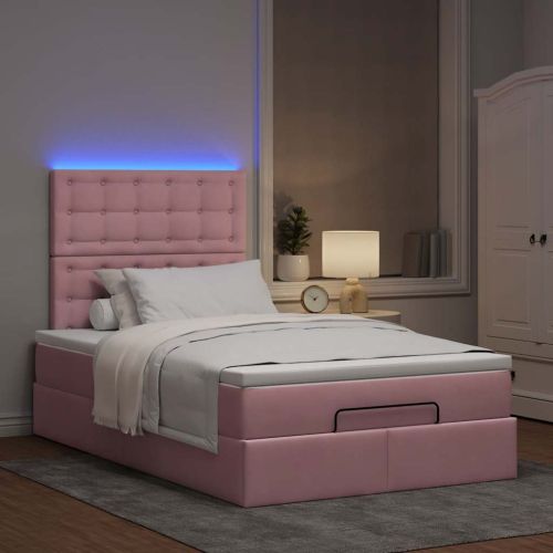 Османска легло с матраци и LED, розово, 120x200 см, кадифе