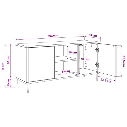 ТВ шкаф GENNEP 102 x 33 x 51 см Черен дъб Инженерна дървесина