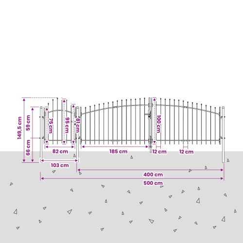 Градинска врата WOERDEN 100 x 500 cm С ключалка Стомана Сив