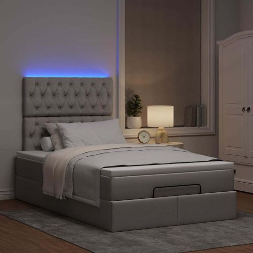 Османска легло с матрак и LED, таупе, 120x190 см, плат