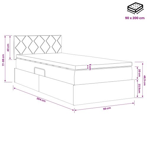 Легло с място за съхранение Тъмносиво 90 x 200 cm Кадифе
