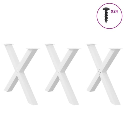 Крака за трапезна маса, X-образни, 3 бр., бели, 90 x (72-73) см, стомана