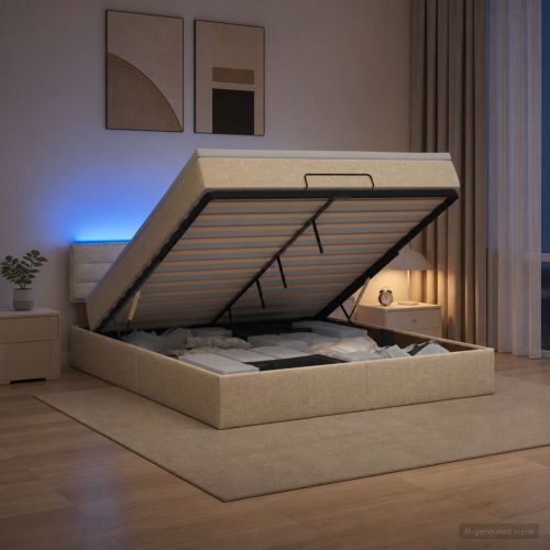 Отоман с матрак и LED с LED ленти Кремаво 180 x 200 cm Текстил