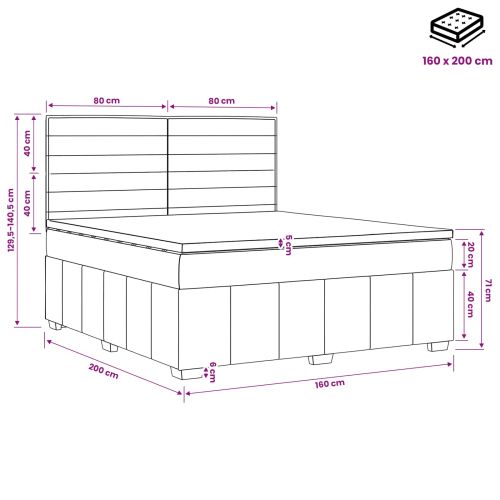 Континентално легло с матрак Тъмносиво 160 x 200 cm Текстил