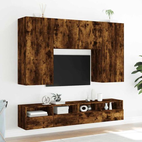 Стенни ТB шкафове 2 бр опушен дъб 100x30x30 см инженерно дърво