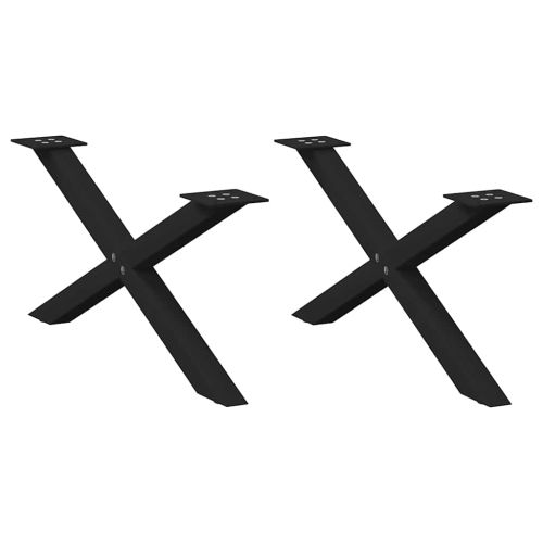 Крака за масичка за кафе, X-образни, 2 бр., черни, 70 x (30-31) см, стомана