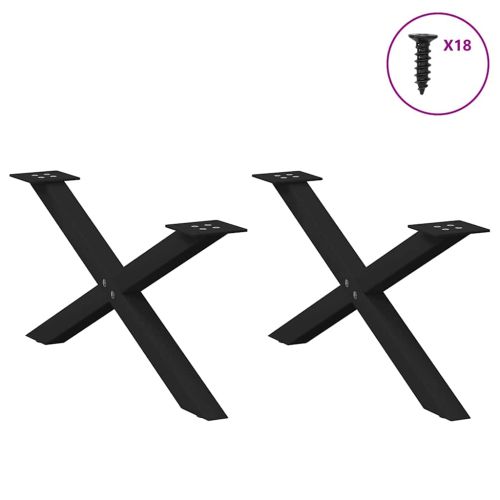 Крака за масичка за кафе, X-образни, 2 бр., черни, 70 x (30-31) см, стомана