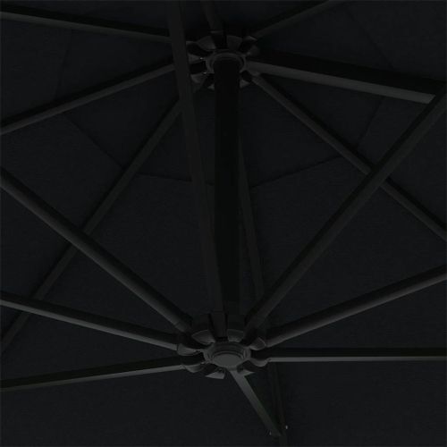 Градински чадър за монтаж на стена, с LED, 300 см, черен