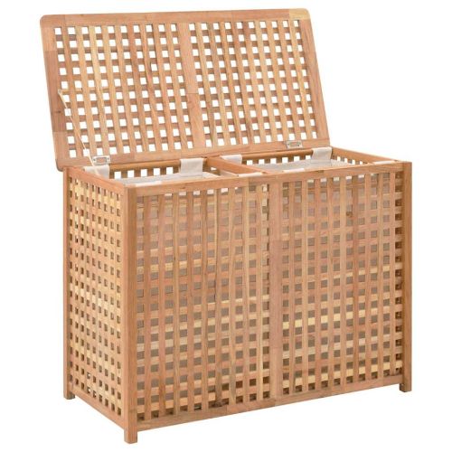 Кош за пране 39x39x65 см масивно орехово дърво