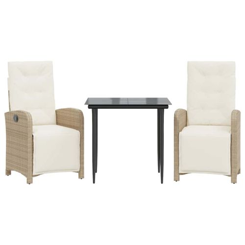 Бистро комплект с възглавници 3 части бежов полиратан