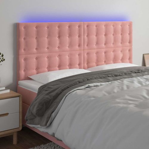 LED горна табла за легло, розова, 160x5x118/128 см, кадифе