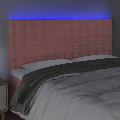 LED горна табла за легло, розова, 160x5x118/128 см, кадифе