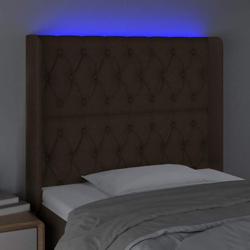 LED горна табла за легло, тъмнокафява,93x16x118/128 см, плат