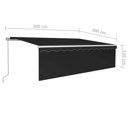 Ръчно прибиращ се сенник с щори и LED, 5x3 м, антрацит