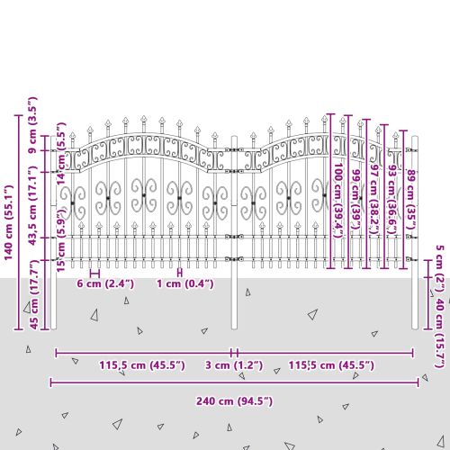 Градска ограда KAMPEN 240 x 140 cm Прахово покритие стомана