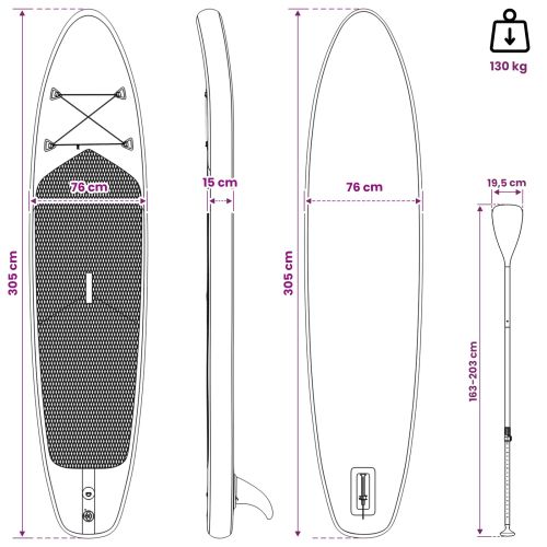 Надуваема сърф дъска HYDROS 305 x 76 x 15 cm Тюркоаз