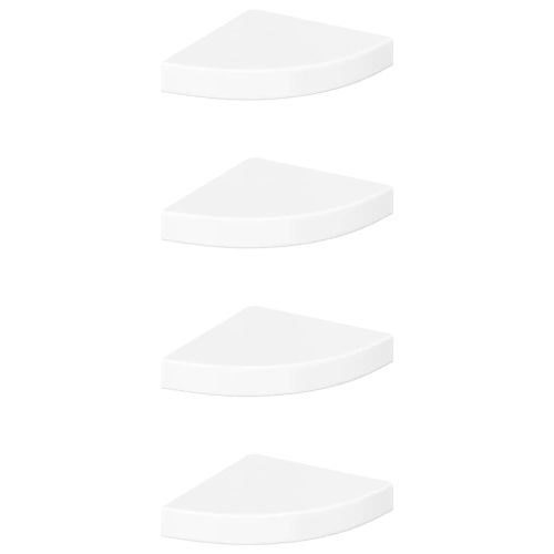 Плаващи ъглови рафтове, 4 бр., бяло, гланц, 25x25x3,8 см, MDF