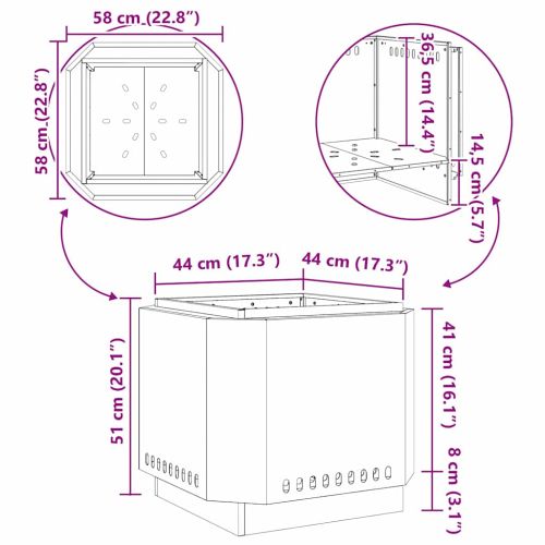 Бездимна огнище Черно 58 x 58 x 51 см Студено валцована стомана