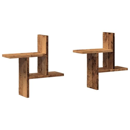 Стенни рафтове, 2 бр, старо дърво, 38x12x38 см, инженерно дърво