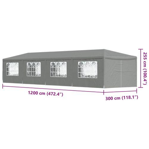 Парти шатър 1200 x 300 x 255 см Светлосиво Полиетилен и стомана