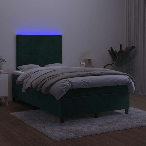 Боксспринг легло с матрак и LED тъмнозелено 120x190 см кадифе