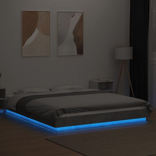 Рамка за легло с LED осветление, бетонно сива, 150x200 см