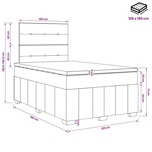 Континентално легло с матрак Кремаво 120 x 190 cm Текстил