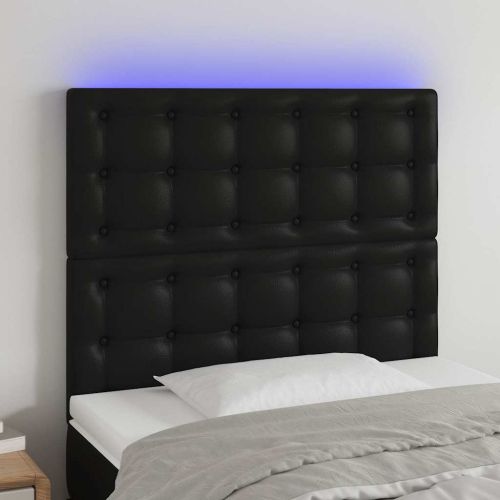 LED горна табла за легло,черна,100x5x118/128см, изкуствена кожа