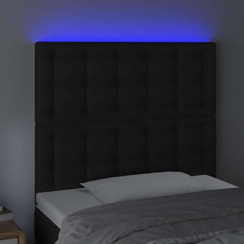 LED горна табла за легло,черна,100x5x118/128см, изкуствена кожа