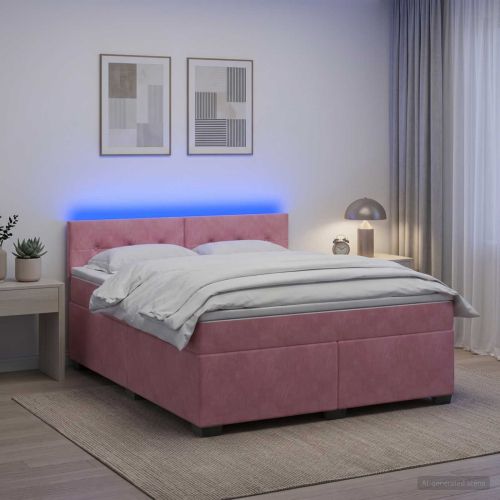 Легло с пружина и матрак с LED Розово 160 x 200 cm Кадифе