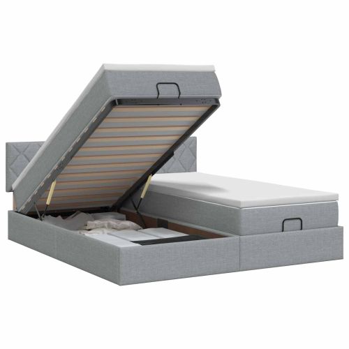 Огледално легло с матрак с таблото 2 бр. Светлосиво Текстил