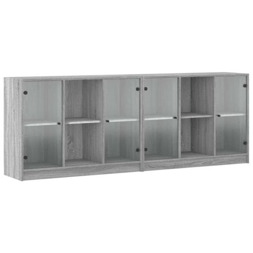 Библиотека с врати сив сонома 204x37x75 см инженерно дърво