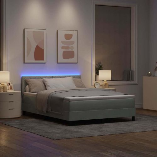 LED кутия за пружини с легло Светлосиво 140 x 190 cm Кадифе