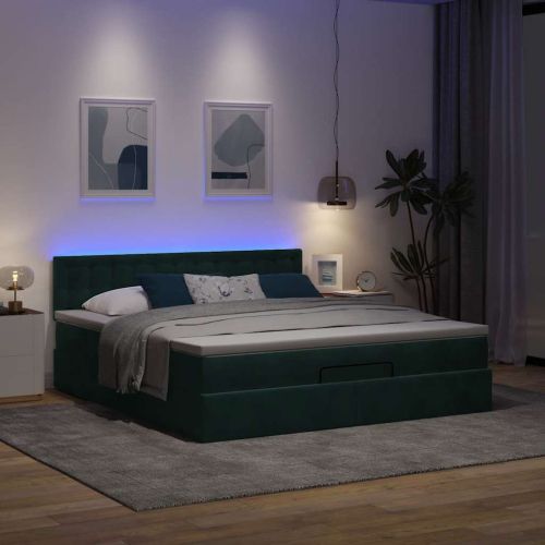 Османска легло с матрак и LED, тъмнозелено, 180x200 см, кадифе