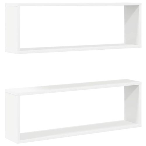 Стенни кубични рафтове 2 бр, бели, 80x15x26,5см инженерно дърво