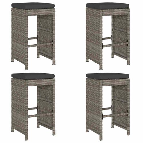 Градински бар табуретки с възглавници, 4 бр, полиратан, сиви