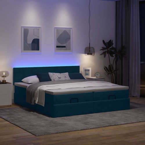 Османска легло с матраци и LED, тъмносиньо, 200x200 см, кадифе