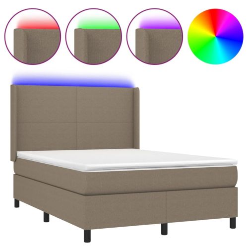 Боксспринг легло с матрак и LED, таупе, 140x190 см, плат