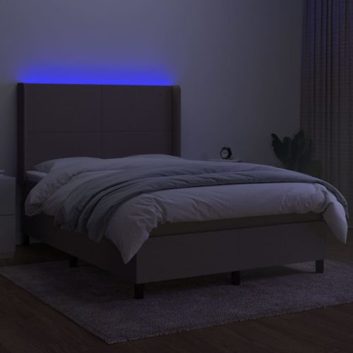 Боксспринг легло с матрак и LED, таупе, 140x190 см, плат