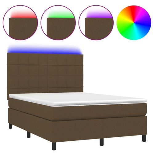 Боксспринг легло с матрак и LED, тъмнокафяво, 140x190 см, плат