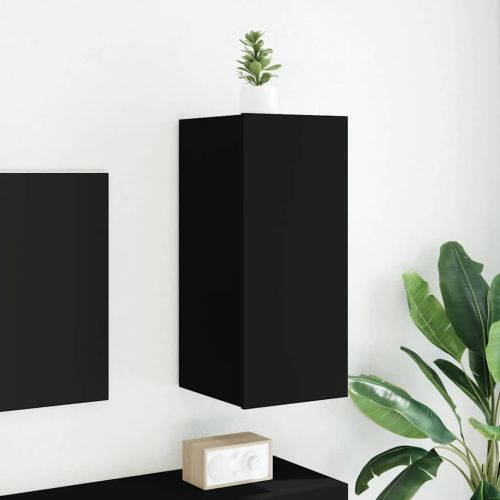 Стенен ТВ шкаф с LED осветление, черен, 30,5x35x70 см