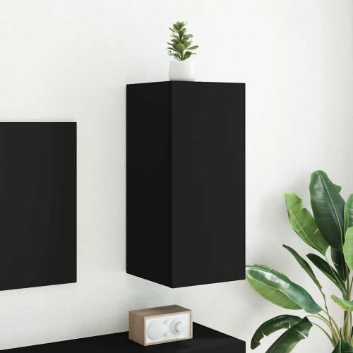 Стенен ТВ шкаф с LED осветление, черен, 30,5x35x70 см