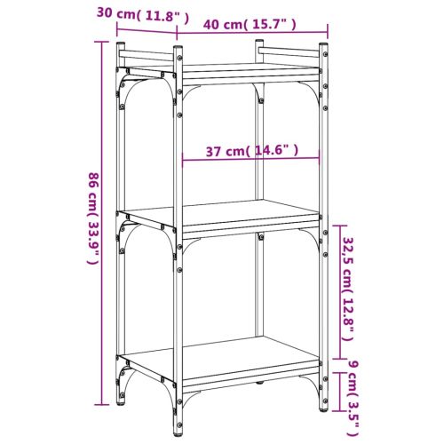 Библиотека 3 рафта сив сонома 40x30x86 см инженерно дърво