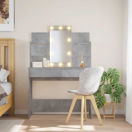 Тоалетка с LED светлини, бетонно сива, 96x40x142 см