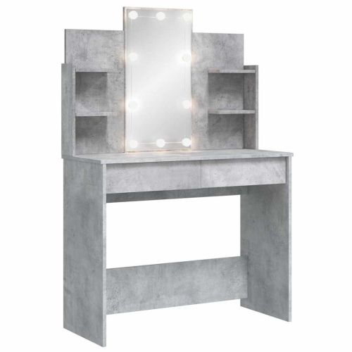 Тоалетка с LED светлини, бетонно сива, 96x40x142 см