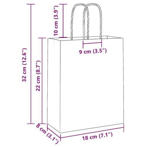 Хартиени торбички 250 бр с дръжки бели 18x8x22 см